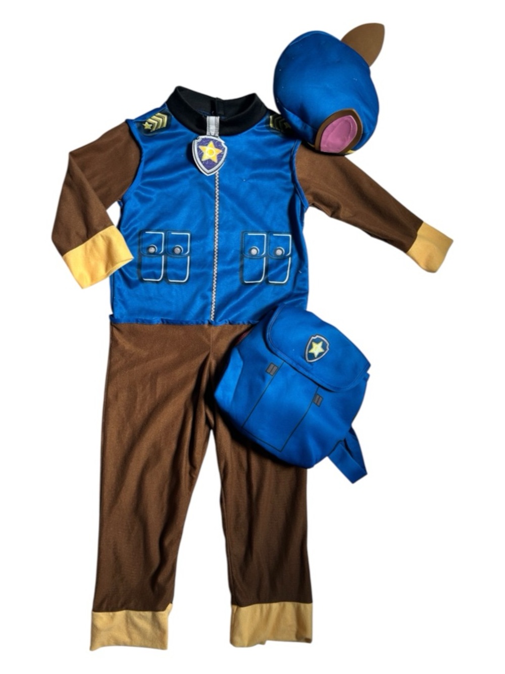 Kids Blue and Brown Paw Patrol Chase Costume with Hat and Backpack